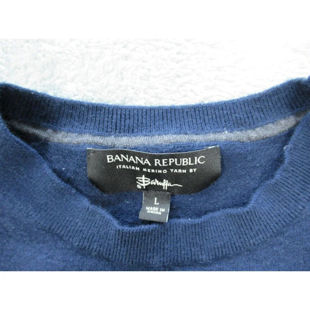 Banana Republic Sweater Men’s Large 100% Merino Wool Crew Neck Navy Blue